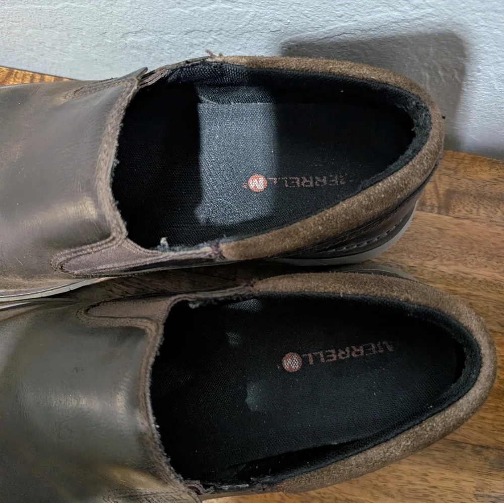 Merrell Dark Brown Leather Slip-On Loafers‎ Mens Size